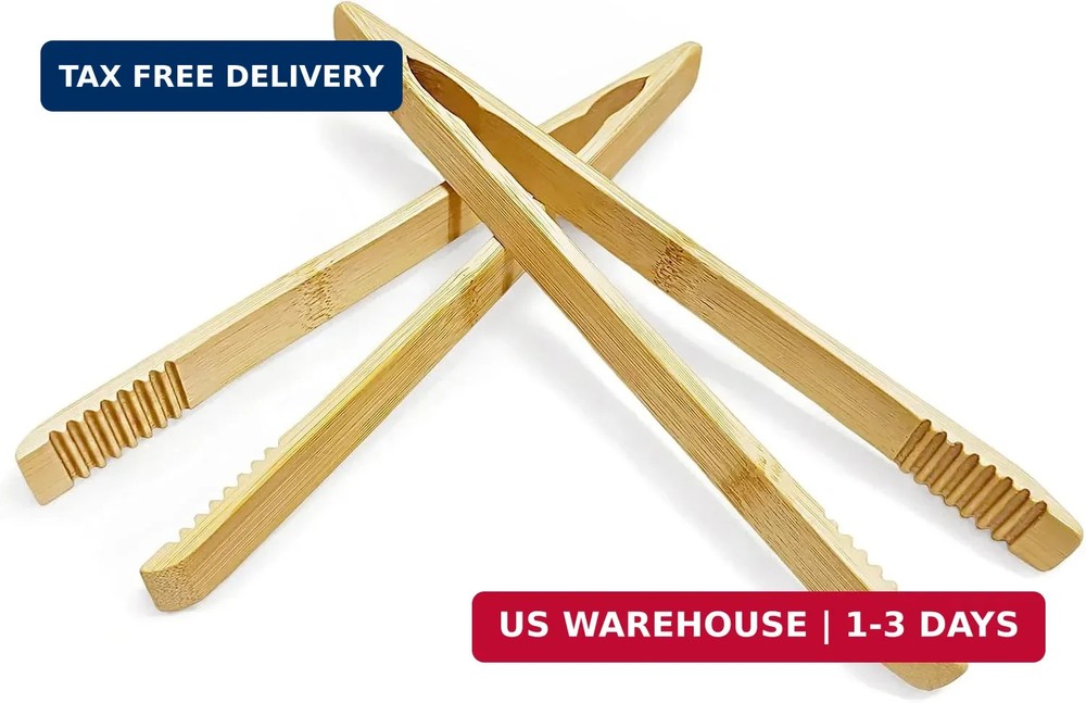 2 Pack Premium Bamboo Toaster Tongs, 10 Inches Natural Wooden Tongs with Serrate