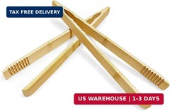 2 Pack Premium Bamboo Toaster Tongs, 10 Inches Natural Wooden Tongs with Serrate