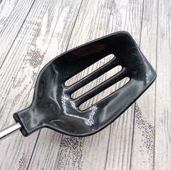 Vintage Nylon Slotted and Solid Serving Spoon Black Plastic Handle Unbranded