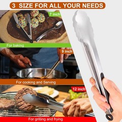 9-Piece Stainless Steel Kitchen Tongs Set – Non-Slip Grilling & Cooking Tools, 7