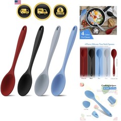 Silicone Cooking Spoons Set 4 Pieces Heat Resistant Non Stick Kitchen Utensils