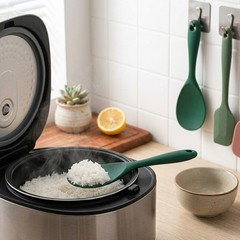 Dark Green Non-Stick Silicone Serving Scoop Heat Resistant Kitchen Rice Spoon