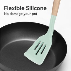 5P Kitchen Utensils Set Silicone Cooking Tools Wooden Handle Non-Stick Cookware