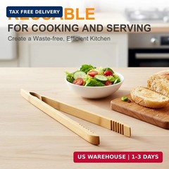 2 Pack Premium Bamboo Toaster Tongs, 10 Inches Natural Wooden Tongs with Serrate
