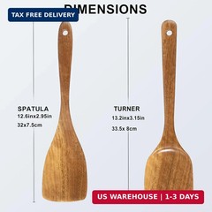 Natural Acacia Wood Spatula Set 2 Pack Non Stick Cooking Kitchen Utensil Tools