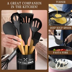 Umite Chef Kitchen Cooking Utensils Set, 33 pcs Non-Stick Silicone xl, Black