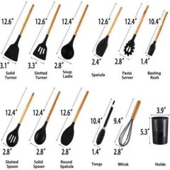 12-Pcs Kitchen Silicone Utensils Set with Heat Resist Wooden Handle Black