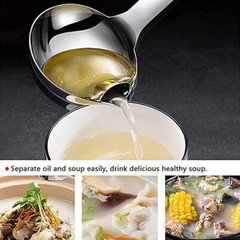 2x Stainless Steel Soup Fat Oil Separator Ladle Skimmer Filter Long Handle Spoon
