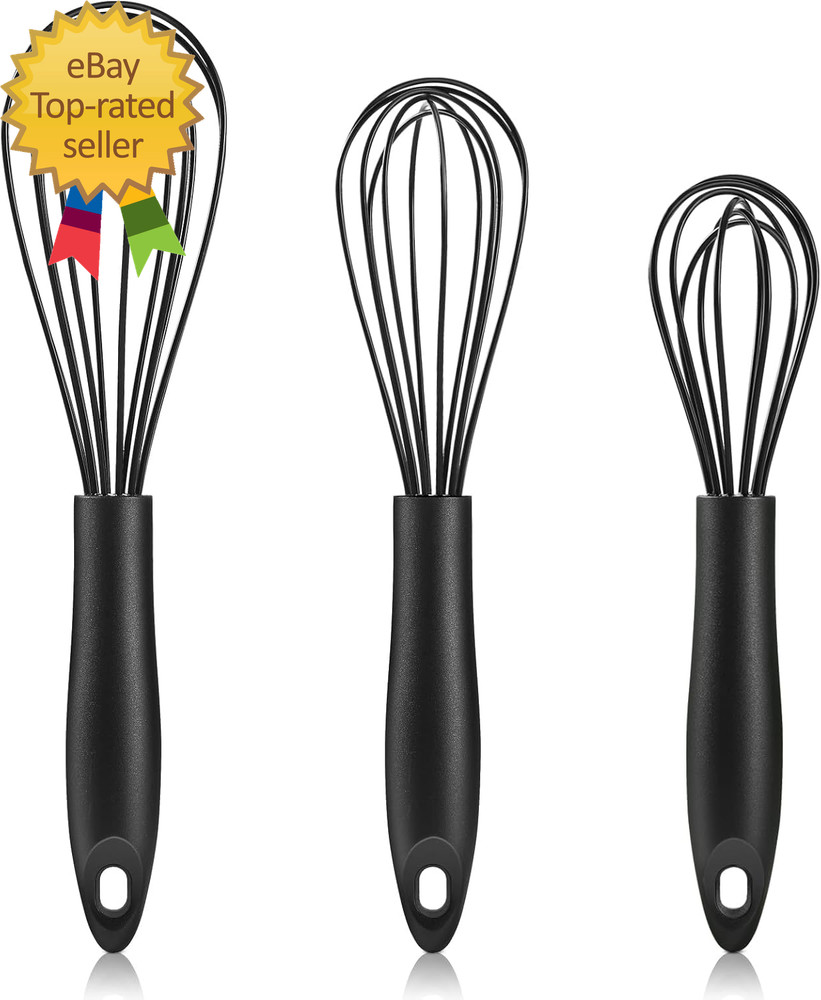Heat Resistant Non Scratch Whisks Set of 3 Stainless Steel Nonstick Cookware