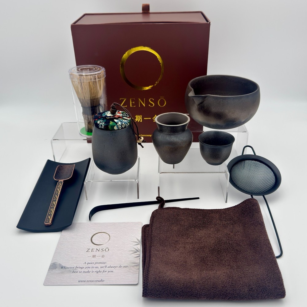 ZENSO 10-Piece Matcha Whisk Set Japanese Tea Ceremony Kit Dark Gray Open Box