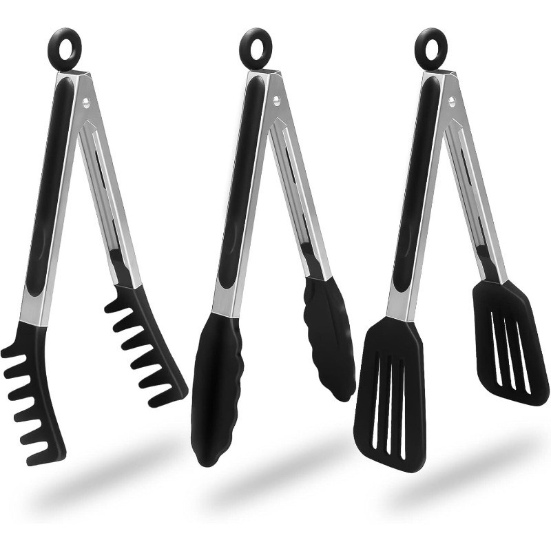 3 Packs Non Stick Kitchen Tongs with Silicone Tip for Cooking BBQ Baking 9″