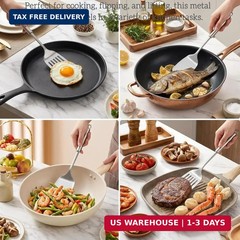 Silver Spatula Set, 13.5-Inch Stainless Steel Solid & Slotted Spatula Turner, US