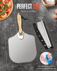 Pizza Peel Aluminum Pizza Spatula, 12 inch Metal Pizza Paddle12″x 14″with Roc…