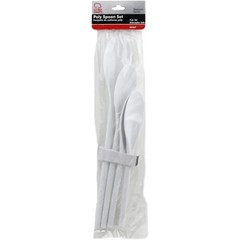 Plastic Spoons Bulk 4 Piece Set White 10-14.5 Inch Disposable Cutlery