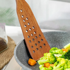1pc Wooden Slotted Spatula 24 Holes Non-Stick Frying Tool Shovel Wooden Spatula