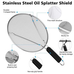 Splatter Screen for Frying Pan – 9.8″ 11.4″ 13″ Stainless Steel Fine Mesh Grease
