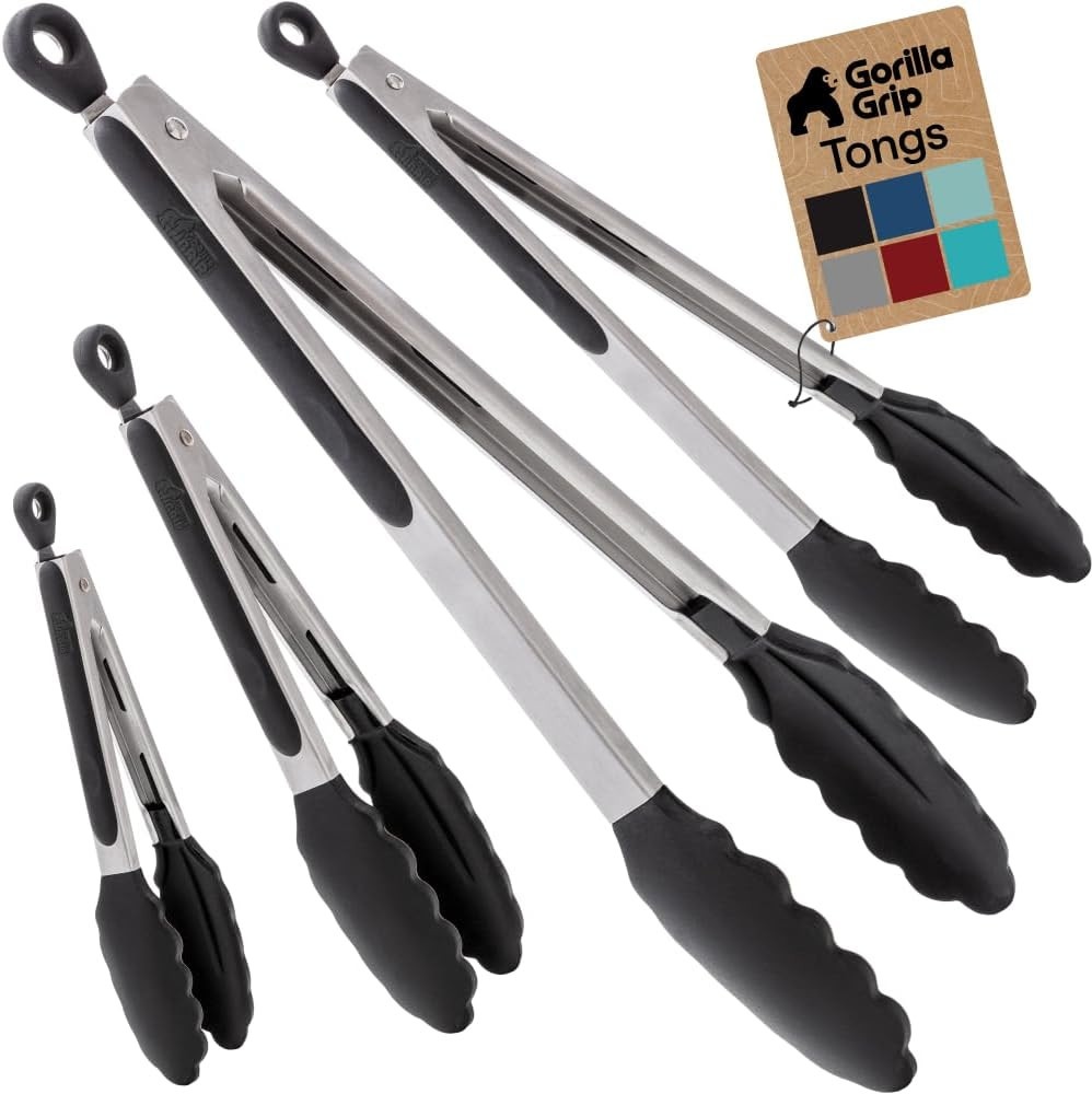 GORILLA GRIP Stainless Steel Bpa-Free Kitchen Tongs for Cooking, 7+9+12+14 Inch,