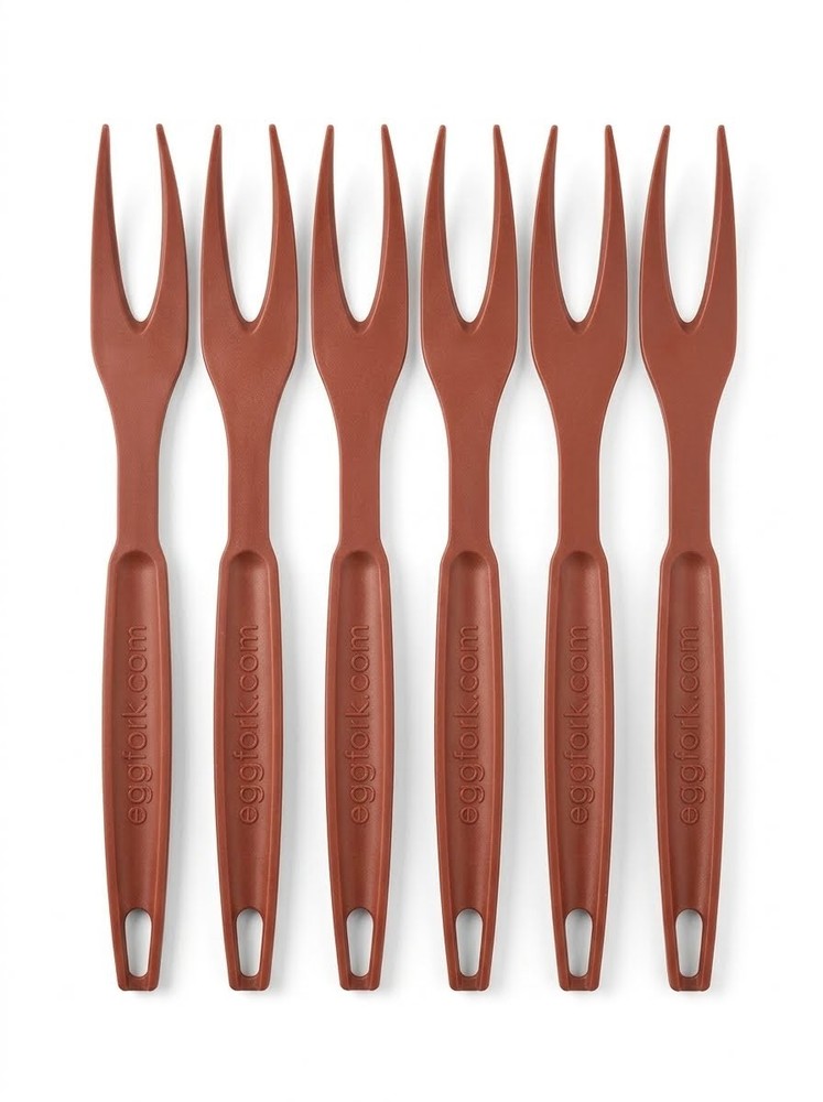 6 Pc Brick Red Egg Fork Set – Durable Food-Safe Plastic Kitchen Egg Forks