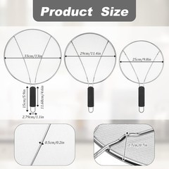 Set of 3 Stainless Steel Splatter Screens Grease Guard for Frying Pan Mesh