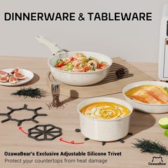 OzawaBear 23 Pcs Pots and Pans Set Non Stick, Ceramic 23pcs, Cream White