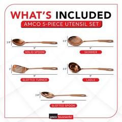 Amco 5-Piece Stainless Steel Cooking Utensil Set, Copper