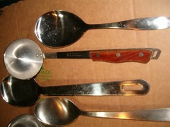 2 INOX Rostfrei Stainless Serving Spoon & Ladel & 4 Unbranded Strainer Soup Lot