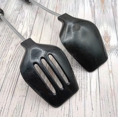 Vintage Nylon Slotted and Solid Serving Spoon Black Plastic Handle Unbranded