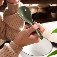 Green Ceramic Soup Spoons Set of 6, 6.75 Inch Chinese Ramen Spoons for Pho, C…