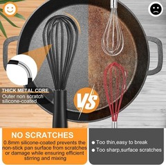 Silicone Whisk Heat Resistant Scratch Whisks Set of 3 Stainless Steel Silicone