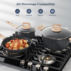 SODAY 12 Pcs Pots and Pans Set Non Stick, Cookware Sets 12 Pieces, Black