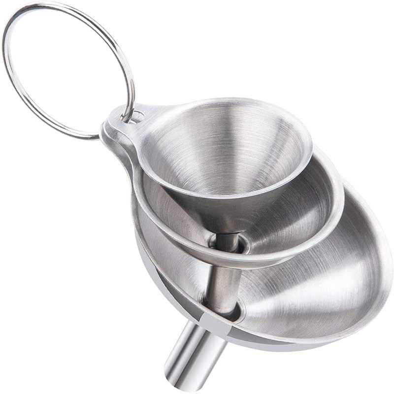 3PCS Kitchen Funnels Set,Stainless Metal Funnel for Filling Bottles – Silver