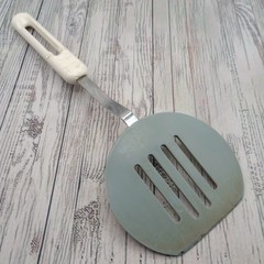 Vtg Bonny Nylon Slotted Wide Round Spatula Pancake Turner Blue White FLAWS READ