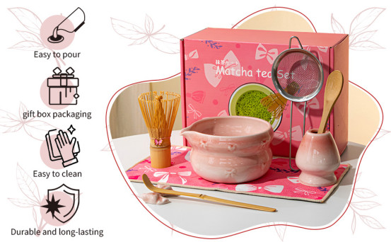 Matcha Whisk & Bowl Set, 8-Piece Ceramic Kit for Traditional Japanese Tea