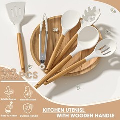 Kitchen Cooking Utensils Set, 33 pcs Non-stick Silicone Cooking Kitchen Utens…