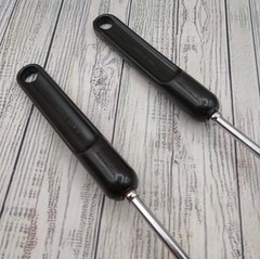 Vintage Nylon Slotted and Solid Serving Spoon Black Plastic Handle Unbranded