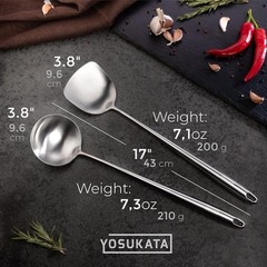 YOSUKATA 17’’ Wok Spatula and Ladle – Set of 2 Stainless Steel 2 pcs, Silver