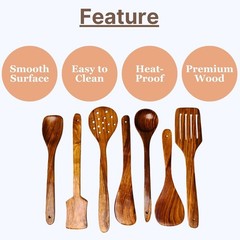 7Pcs Natural Acacia Wooden Kitchen Utensil Set Wooden Cooking Tools for Home