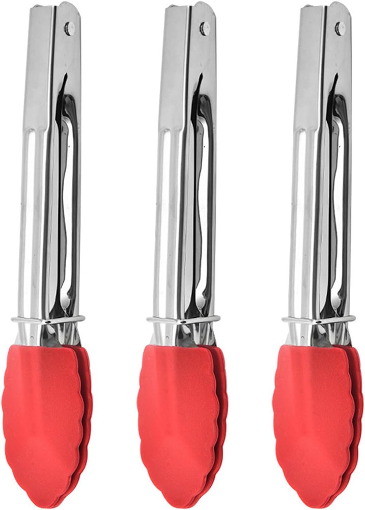 Mini Kitchen Tongs with Silicone Tips, 3-Piece Set, 7-Inch Non-Stick Tongs with