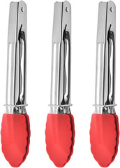 Mini Kitchen Tongs with Silicone Tips, 3-Piece Set, 7-Inch Non-Stick Tongs with