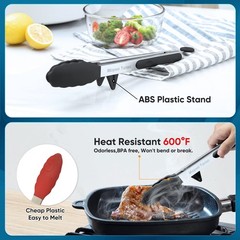 5-Pack Kitchen Tongs for Cooking with Silicone Tip,13 Inch,with Oil Brush