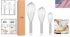 304 Stainless Steel Whisk Set – Dishwasher Safe, 3 Sizes for Every Kitchen Task