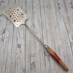Vintage Chief Slotted Holes Long Spatula Red Wood Handle Farmhouse Rustic Turner
