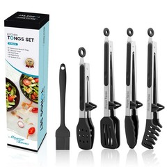 5-Pack Kitchen Tongs for Cooking with Silicone Tip,13 Inch,with Oil Brush