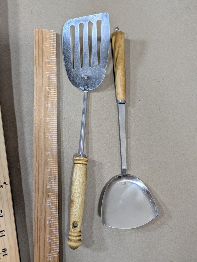 2 Piece Vintage Set of EKCO Kitchen Utensil Spatula Wok Shovel Wood Unbranded