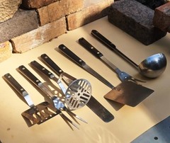 7 Vintage Flint Forge Stainless Steel Cooking Utensils Black Handles Ekco USA