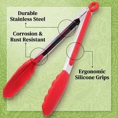 Durable Stainless Steel Tongs Set with Silicone Tips – 3 Sizes for BBQ & Salads