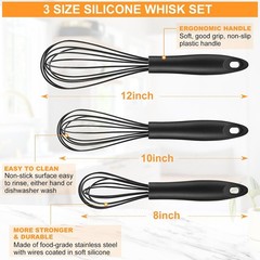Silicone Whisk Heat Resistant Scratch Whisks Set of 3 Stainless Steel Silicone