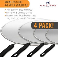 4-Piece Stainless Steel Splatter Guard Set (13″, 11.5″, 10″,8”) Fine Mesh Cover,
