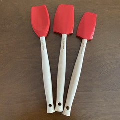 Le Creuset Craft Series Cerise Silicone Spatula Set of 3 Wood Handle Red USED