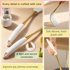 Elegant White Gold Silicone Cooking Utensils Set – Non-Toxic, Dishwasher Safe Ki
